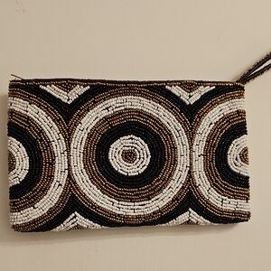 Gold and White Geometric Clutch with Beaded Embellishments